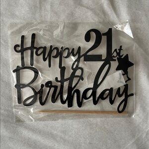 Black Happy 21st Birthday Cake Topper